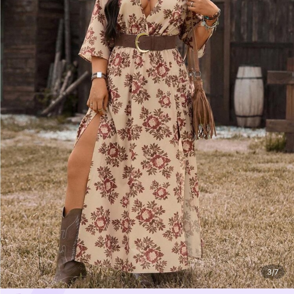 Floral Beige Maxi Dress